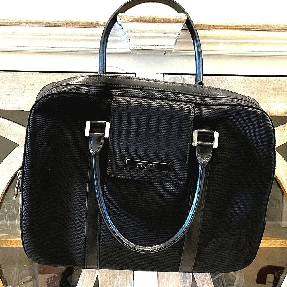 Gianfranco Ferre Soft Sided Nylon Briefcase with Leather Trim NWOT